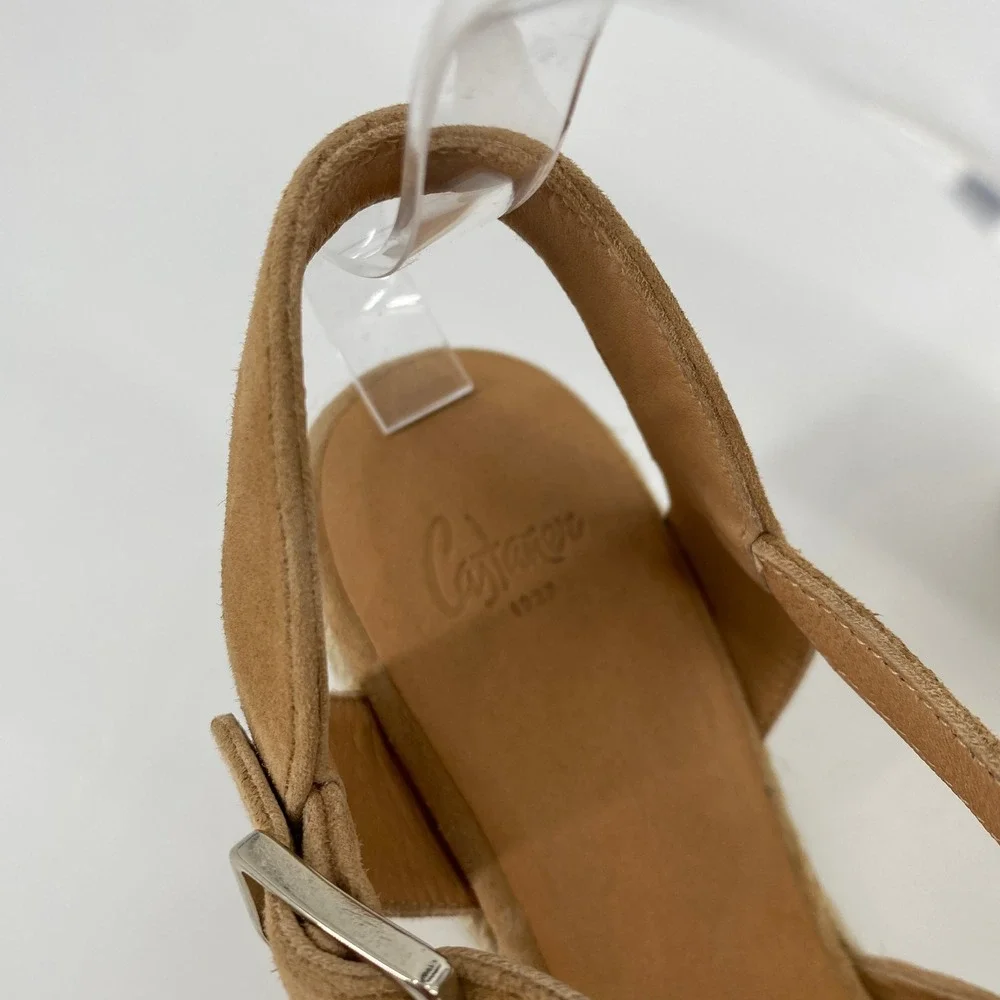 Castaner Espadrille Wedge Sandals Women 38 Tan Suede‎ Ankle Strap Platform